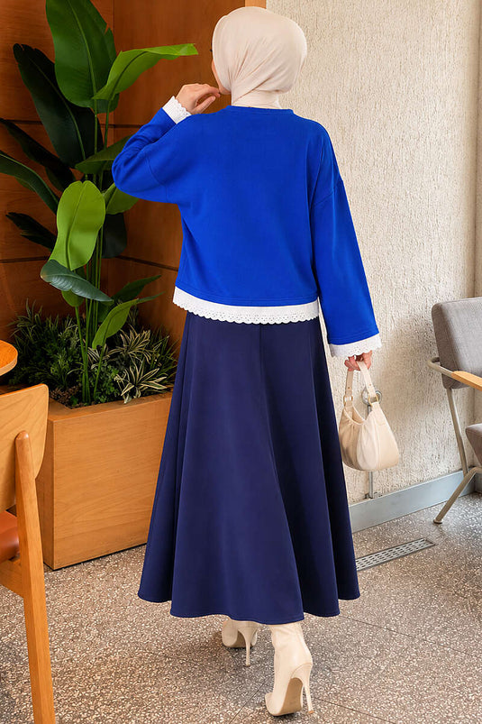 Dantel Detaylı Basic Tunik Saks