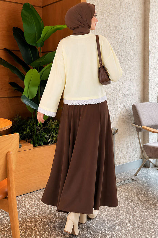 Dantel Detaylı Basic Tunik Sarı