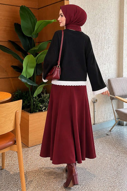 Dantel Detaylı Basic Tunik Siyah