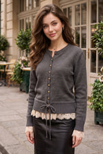 Gilet En Tricot À Boutons Avec Détails En Dentelle Anthracite