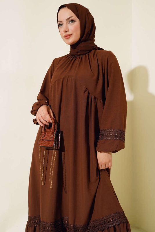 Lace Detailed Dress Brown
