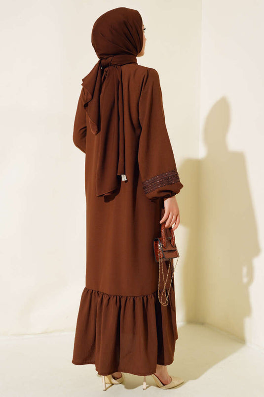 Lace Detailed Dress Brown