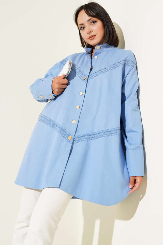 Lace Detailed Shirt Blue