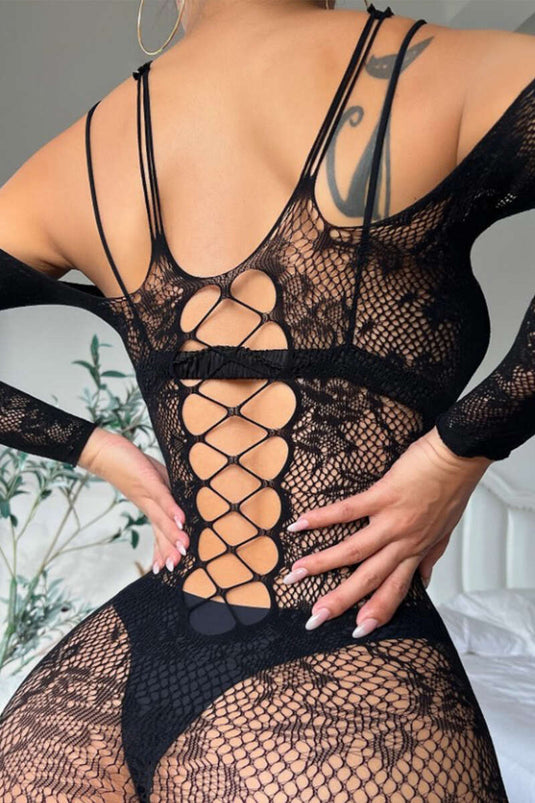 Schwarzer Body Mit Spitzen-Details Und Straps