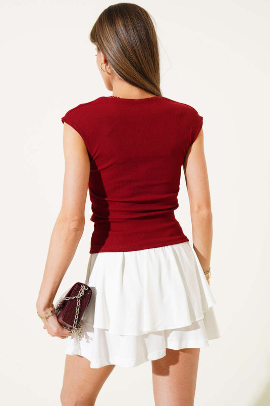 Débardeur bordeaux à dentelle