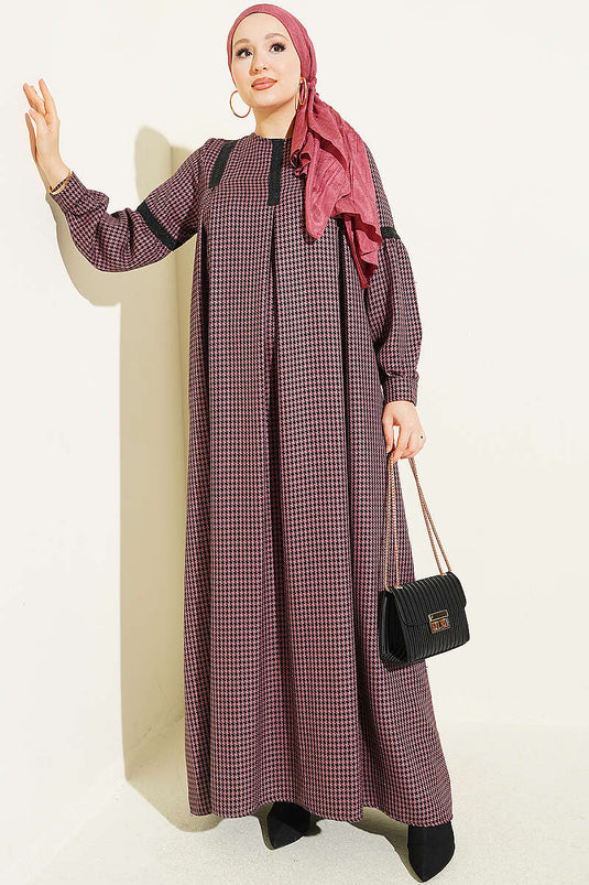 Robe À Dentelle Et Motif Pied-De-Poule En Rose Taupe