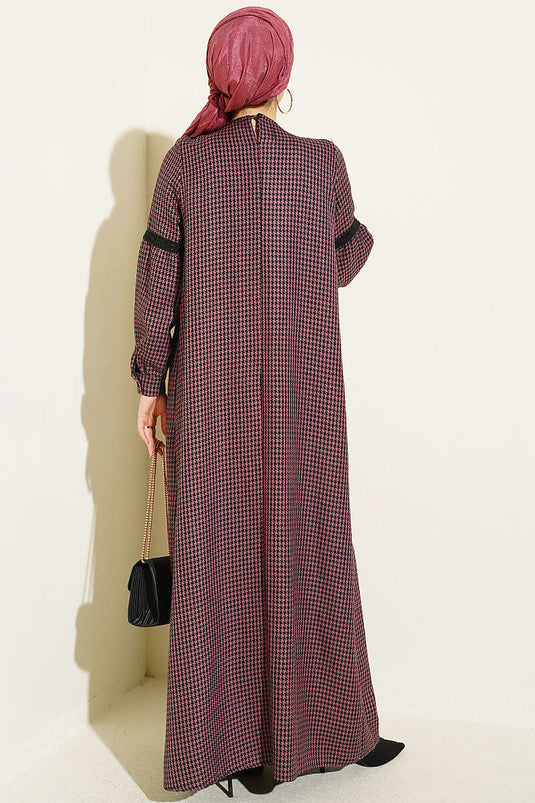 Robe À Dentelle Et Motif Pied-De-Poule En Rose Taupe