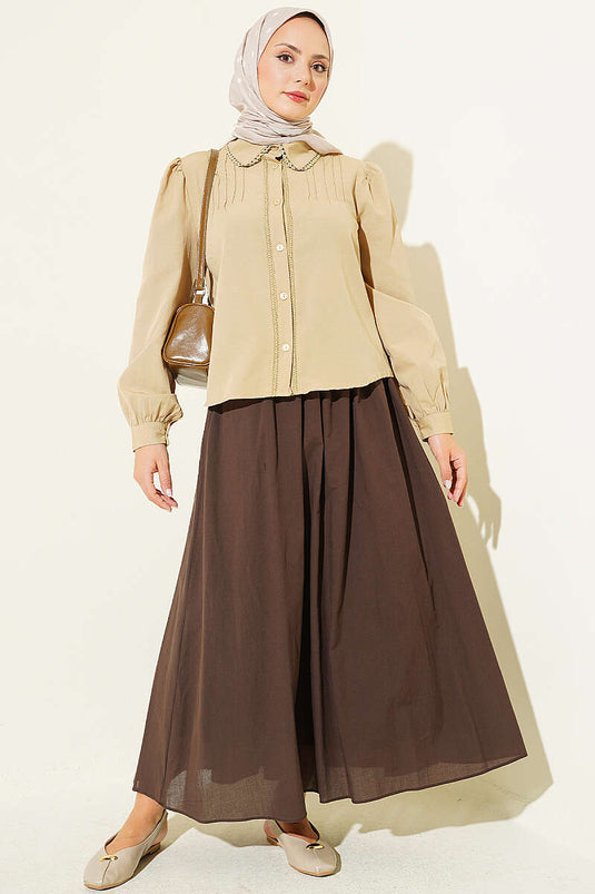 Chemise Courte Plissée À Détails En Dentelle Sauge