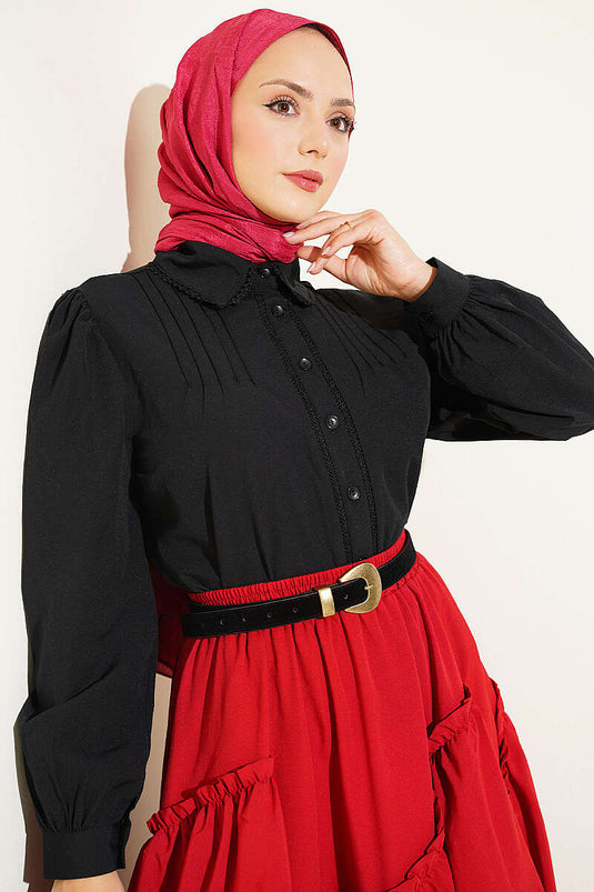 Chemise Courte Noire À Détails En Dentelle