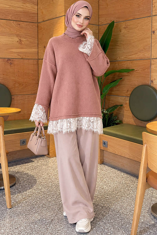 Stricktunika Mit Spitzen-Details In Rose Dust