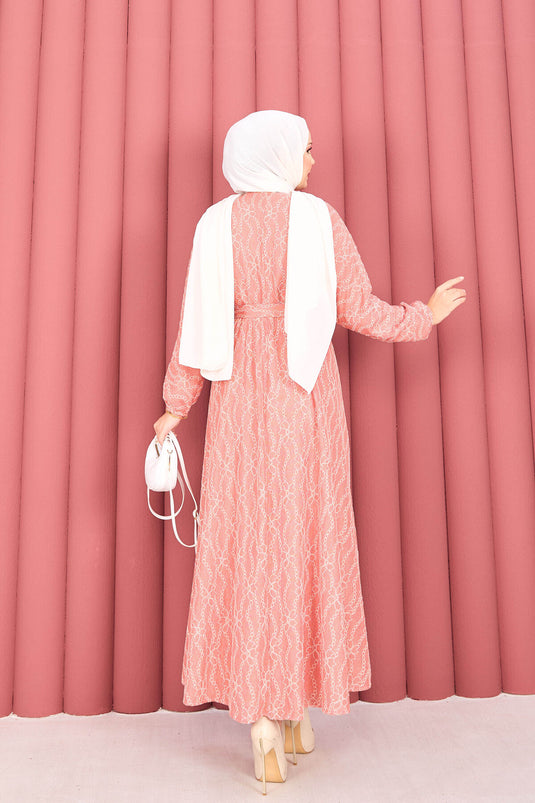 Robe hijab à ceinture amovible en dentelle texturée, couleur poudre