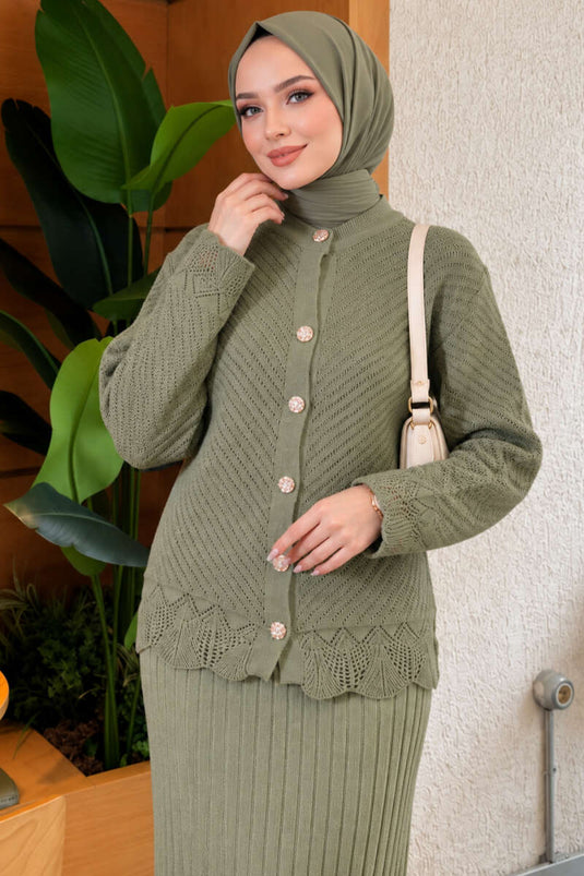 Ensemble Deux Pièces Avec Jupe Brodée Et Perles, Vert D'eau