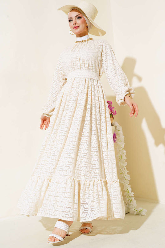 Lace Sleeve Dress Beige