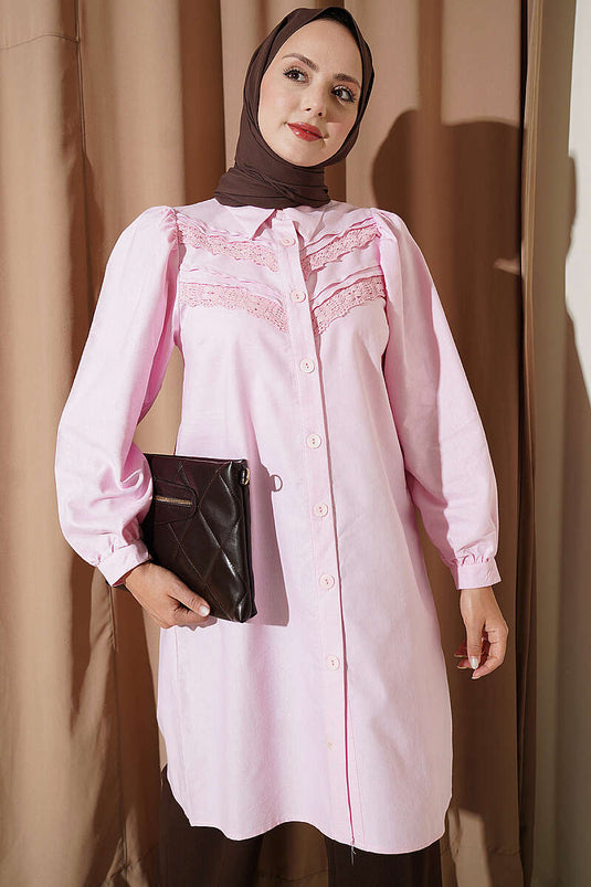 Pink Lace Ribbed Tunic