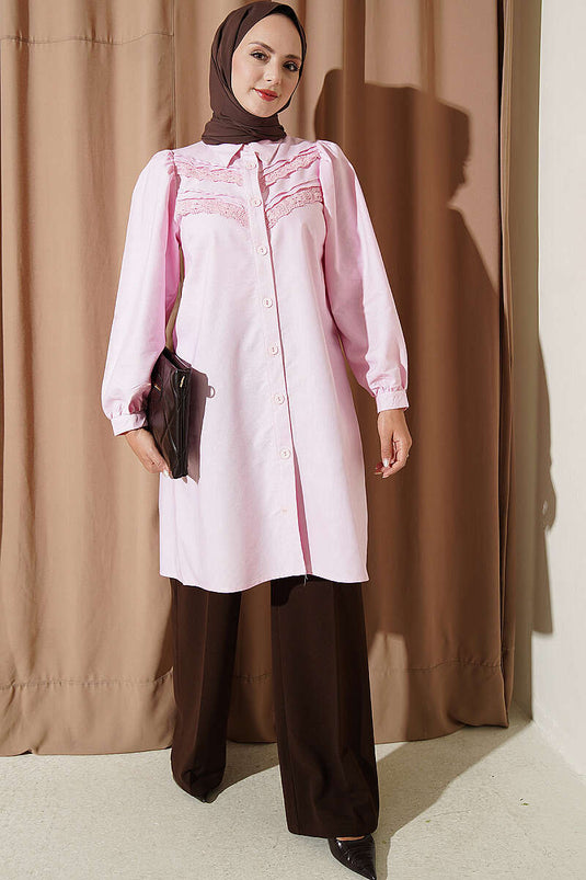 Pink Lace Ribbed Tunic