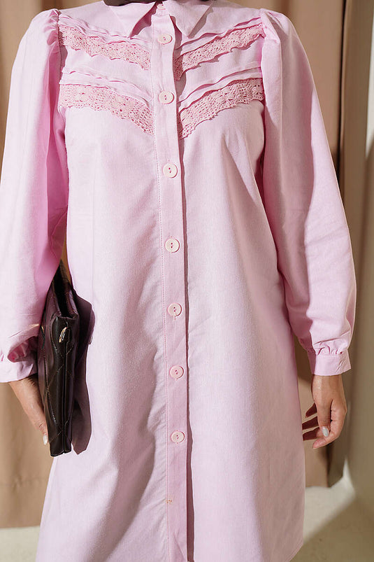 Pink Lace Ribbed Tunic
