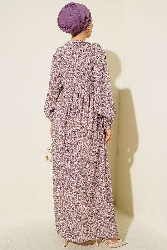 Abito Lilac Con Merletto E Polsini Bottonati