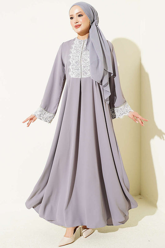 Graues Besticktes Spitzenkleid