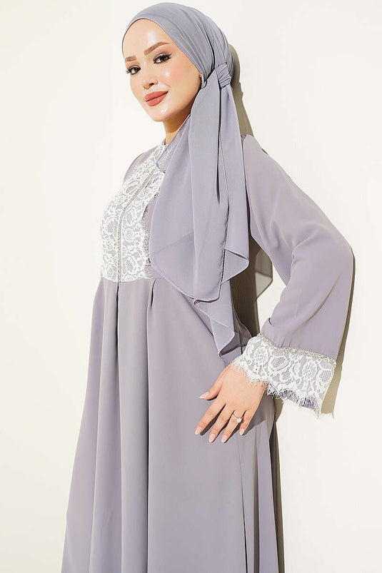 Graues Besticktes Spitzenkleid