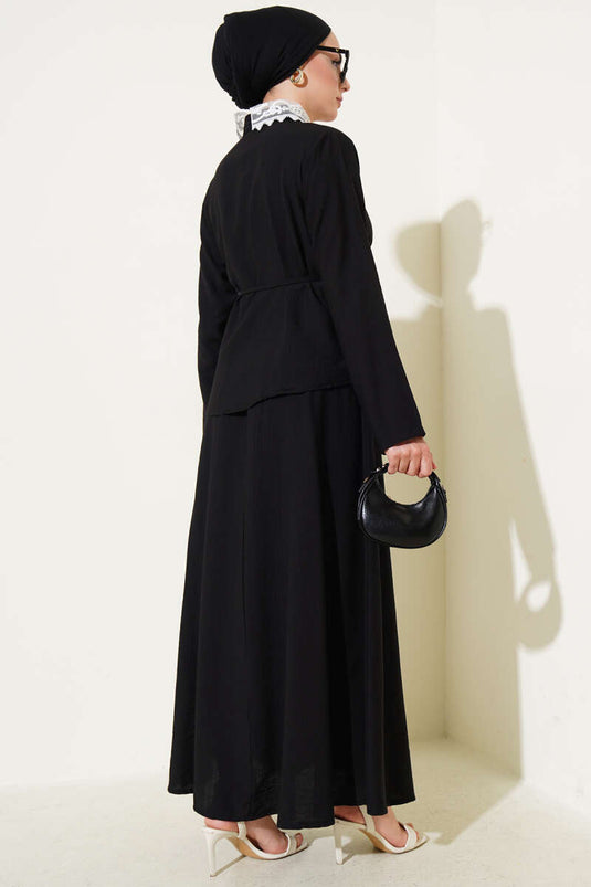 Dantel Yaka Etekli İkili Takım Siyah