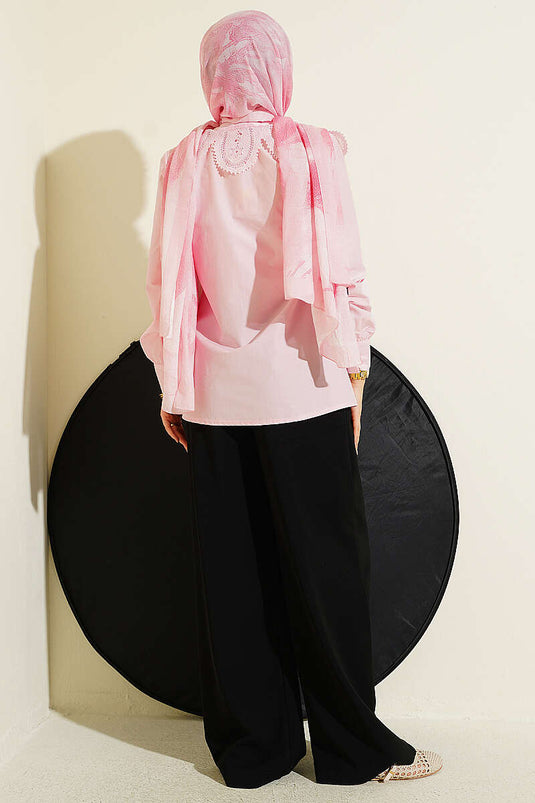 Dantelli Bebe Yakalı Poplin Gömlek Pembe