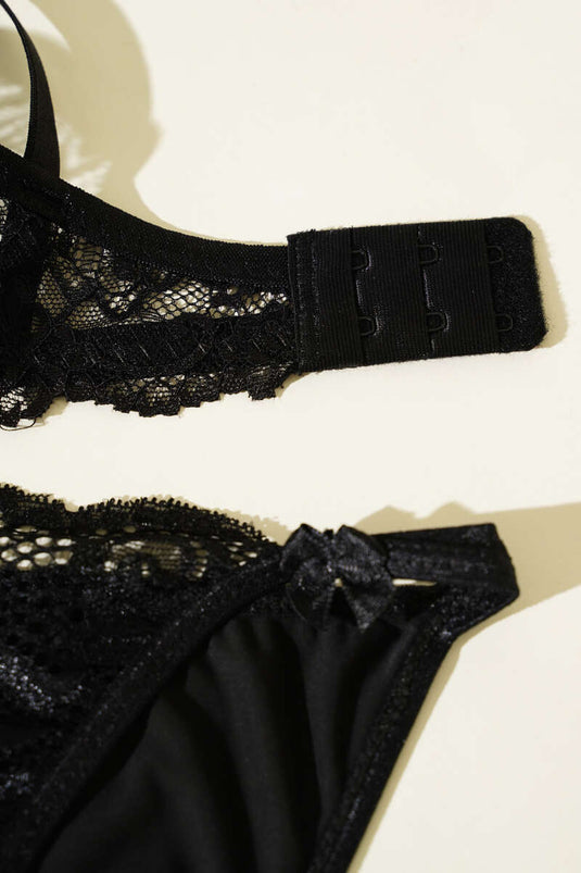 Dantelli Destekli Parlak Sütyen Takım Siyah