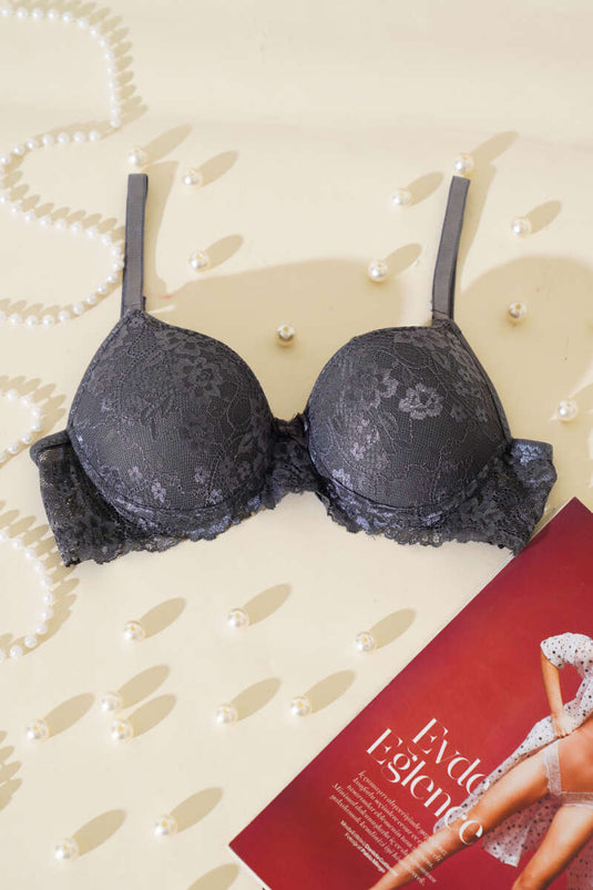 Reggiseno imbottito in pizzo antracite