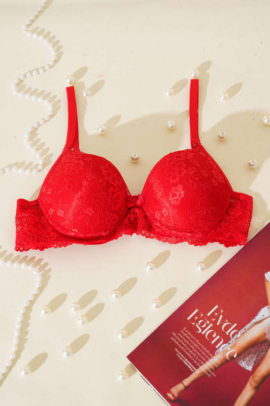 Reggiseno push-up in pizzo rosso