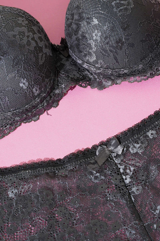 Lace Padded Bra Set Anthracite