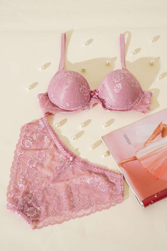 Lace Padded Bra Set Dusty Rose
