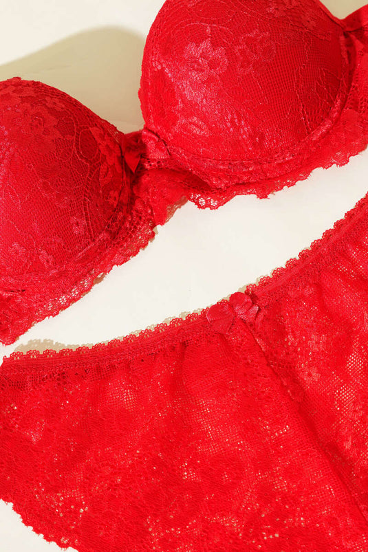Dantelli Destekli Sütyen Takım Kırmızı