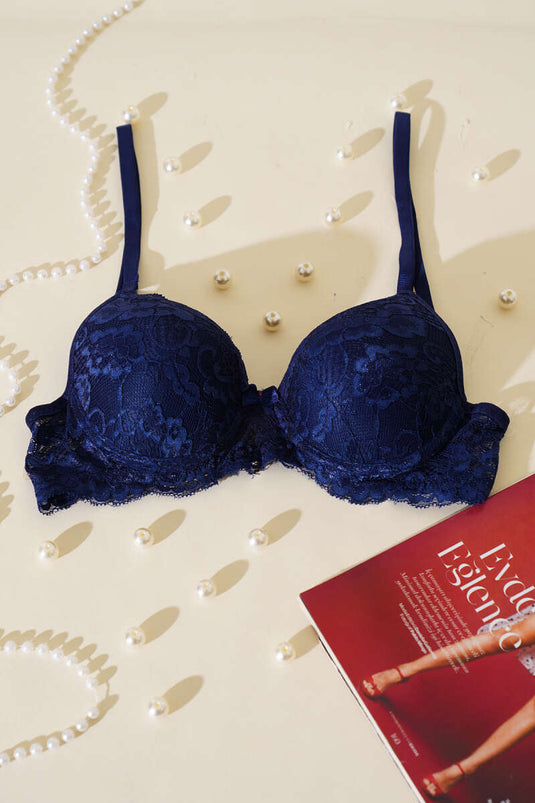 Soutien-gorge en dentelle sans rembourrage bleu marine