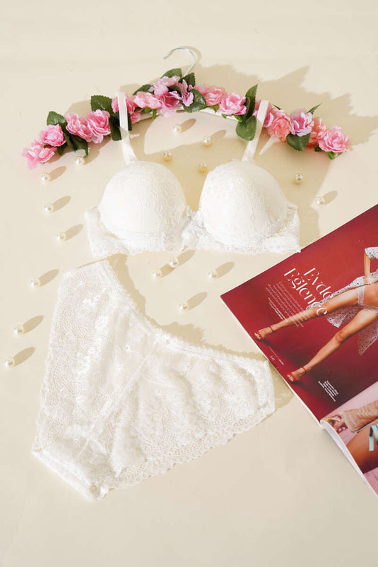 Dantelli Desteksiz Sütyen Takım Ekru