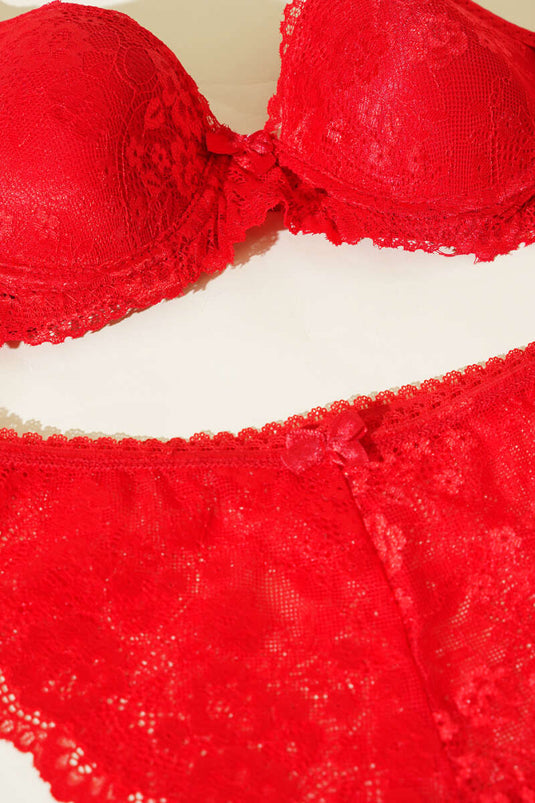 Dantelli Desteksiz Sütyen Takım Kırmızı