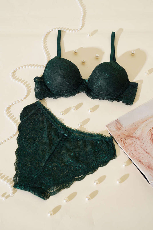 Completo reggiseno in pizzo non imbottito verde smeraldo