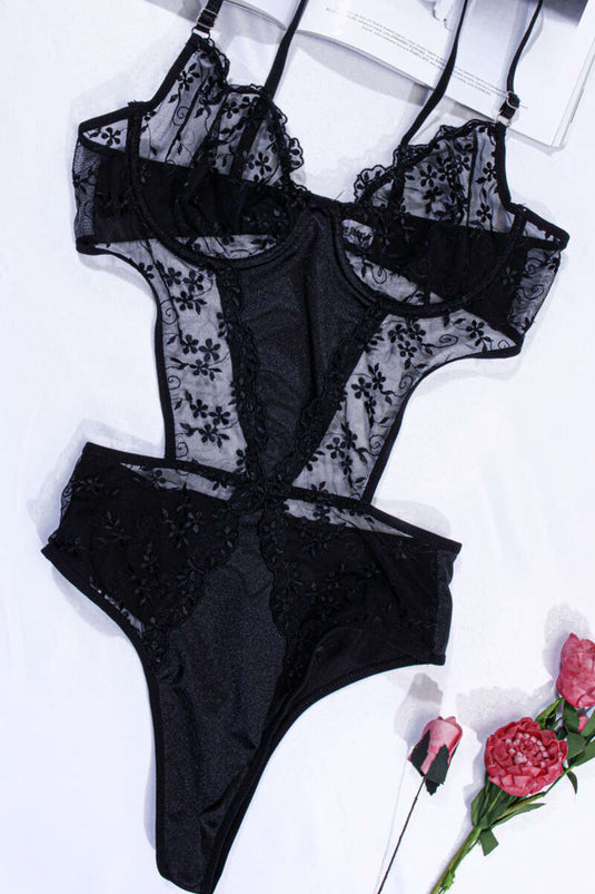 Lace Strappy Bodysuit Black