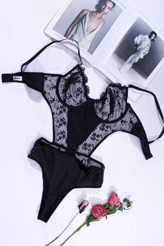 Lace Strappy Bodysuit Black