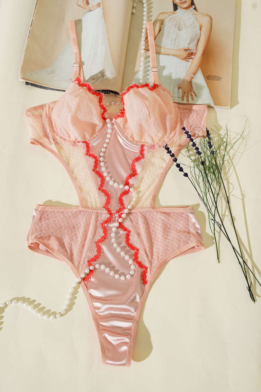 Lace Strappy Bodysuit Salmon