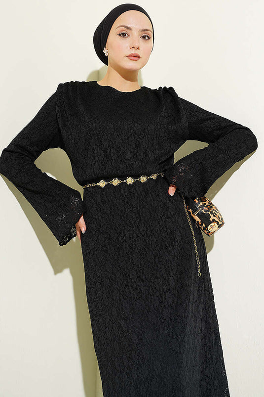 Robe ceinturée en dentelle noire