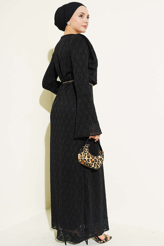 Robe ceinturée en dentelle noire