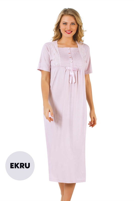 Lace Short Sleeve Women's Nightgown Ecru