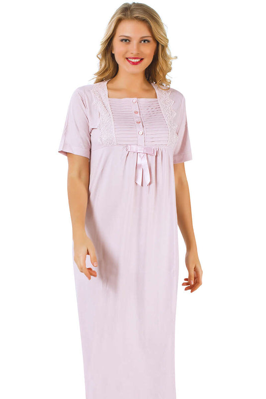 Lace Short Sleeve Women's Nightgown Ecru