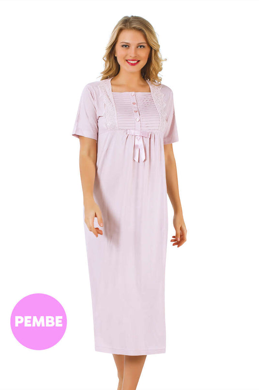 Lace Short Sleeve Women's Nightgown Pink