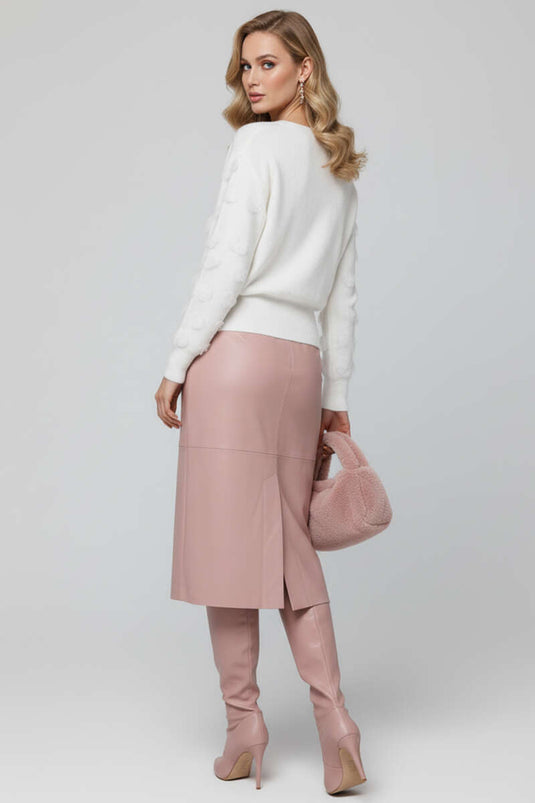 Lace Wrap-Neck Sweater, Ecru