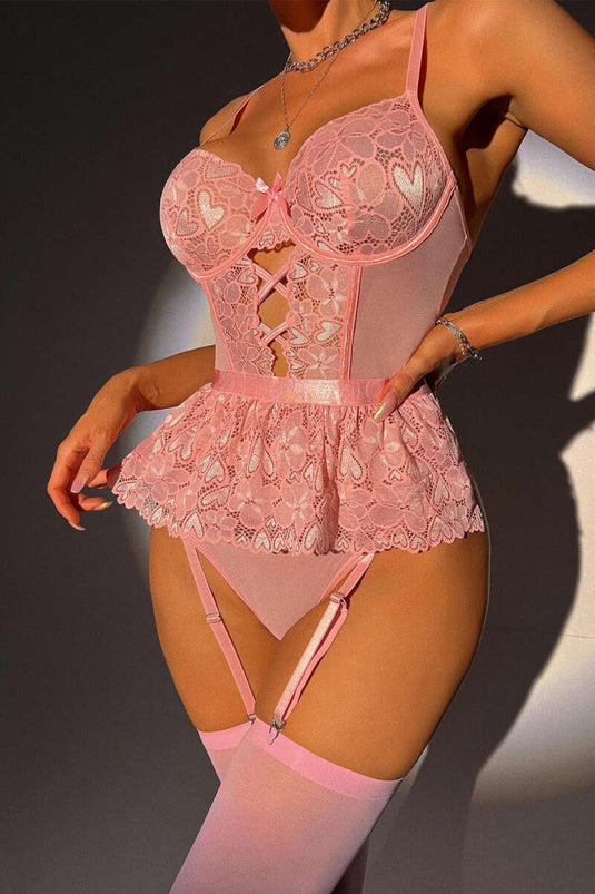 Lace Thread Detailed Fantasy Underwear Powder
