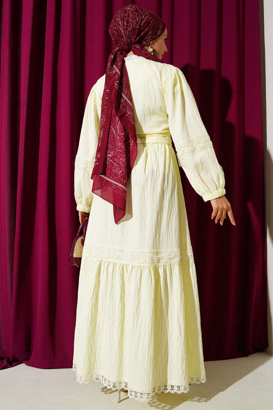 Dantelli Önden İp Bağlamalı İkili Takım Sarı