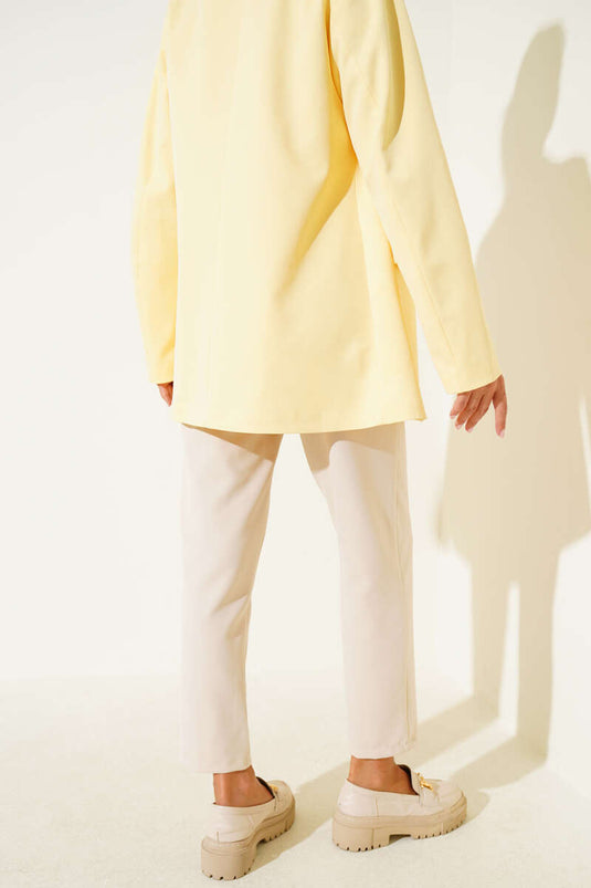 Dar Paça Bel Lastikli Çımalı Pantolon Bej