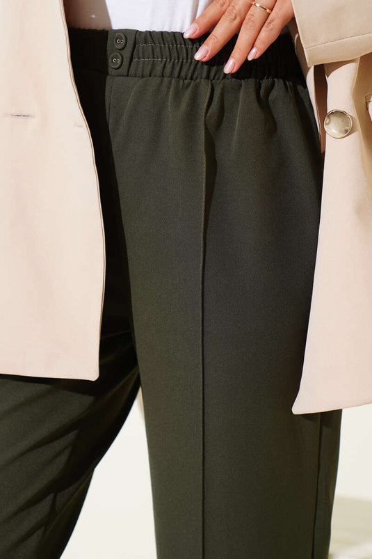 Skinny Leg Elastic Waistband Pullover Trousers Khaki