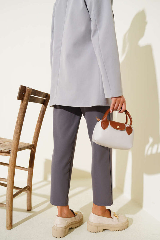 Dar Paça Bel Lastikli Çımalı Pantolon Kayrak Grisi