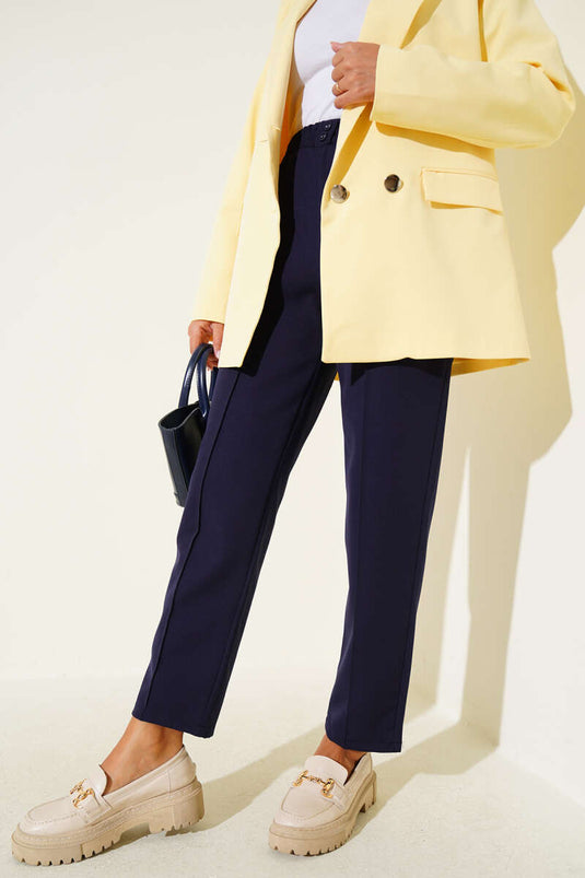 Dar Paça Bel Lastikli Çımalı Pantolon Lacivert